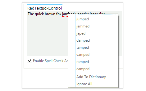 UI for WinForms SpellCheck Typing