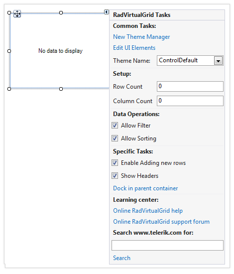 VirtualGrid for Telerik WinForms Design time Screenshot