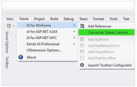Telerik UI for WinForms Converter Tool Visual Studio image