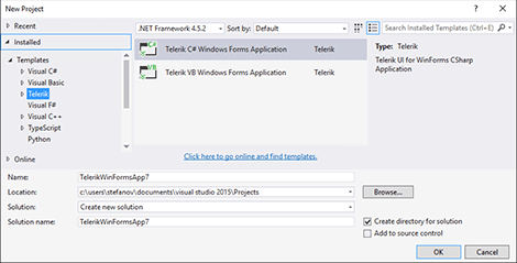 vsx---new-project UI for WinForms VS Extensions New Project