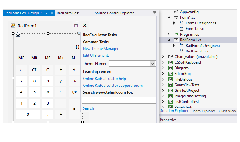 WinForms Calculator Control displayed in Design time