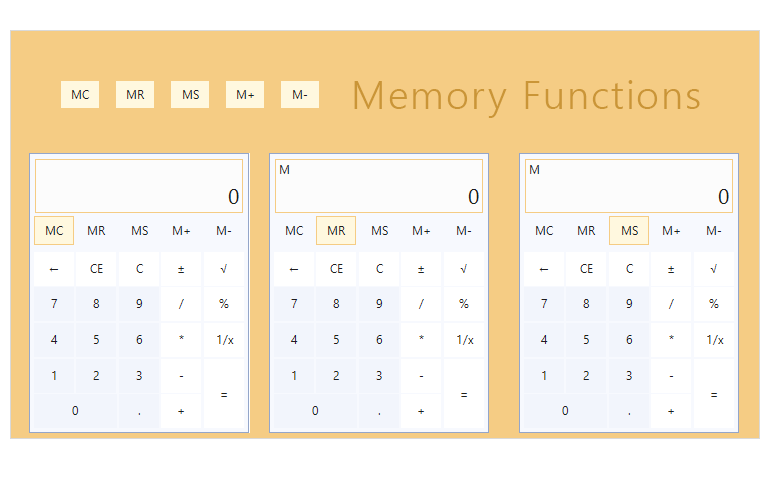 WinForms Calculator Component - Memory and Clear