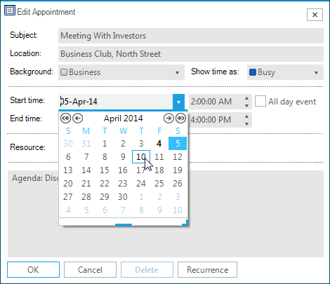 WinForms Scheduler displaying Appointment Capabilities