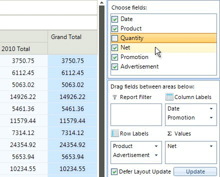 Field List in the WinForms PivotGrid Control