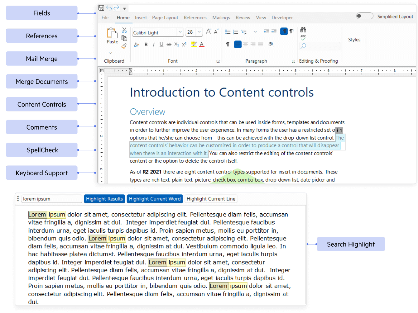 Create and edit rich documents with familiar, Word-like experiences Illustration