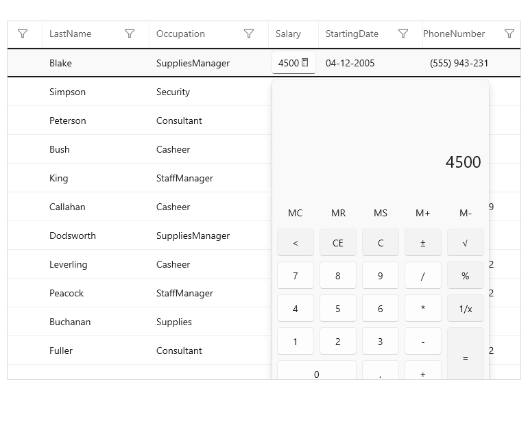 WinUI CalculatorPicker Control