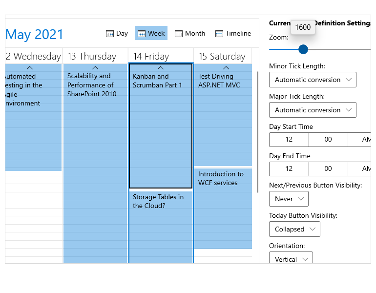 Telerik UI for WinUI Scheduler Zooming Support