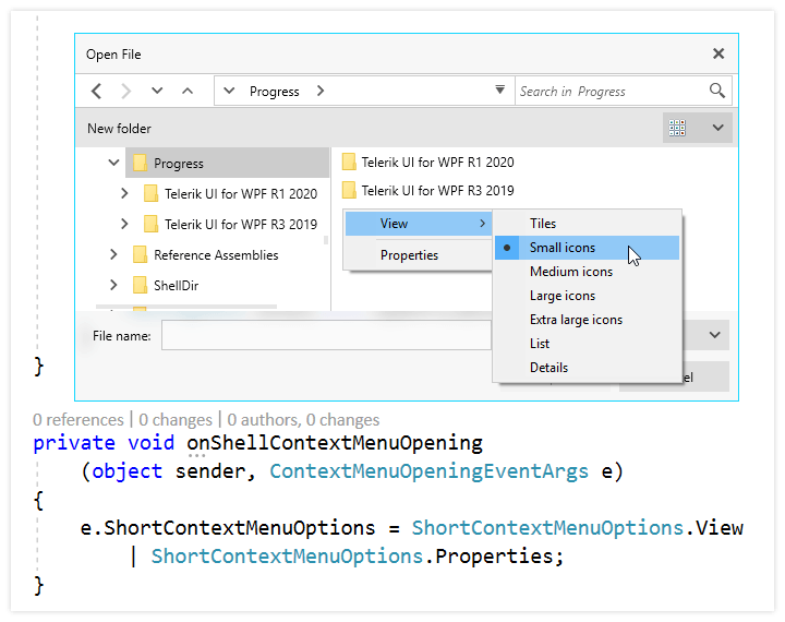 Telerik UI for WPF - Customizing the context menus for File Dialogs