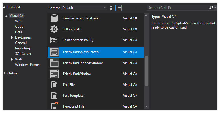 Telerik UI for WPF - New Visual Studio Templates