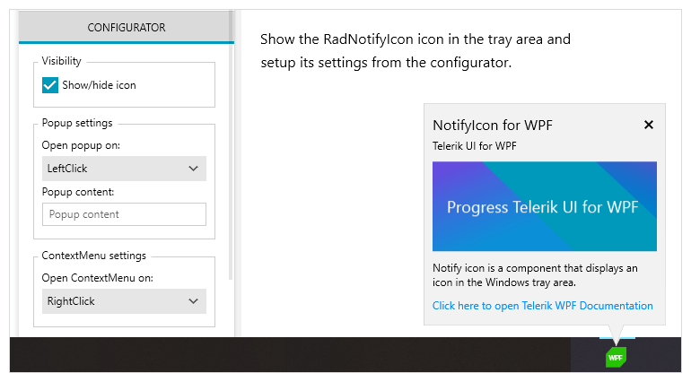 Telerik UI for WPF - Notify icon control