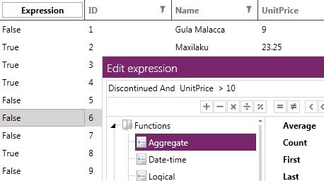 WPF ExpressionEditor showcasing excel-like formulas