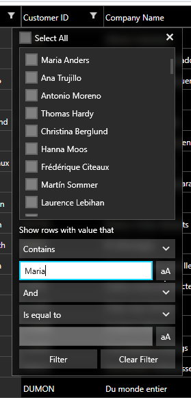 WPF VirtualGrid demonstrating Filtering