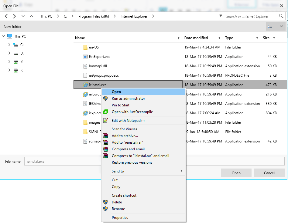 Telerik UI for WPF File Dialogs displaying a Context menu