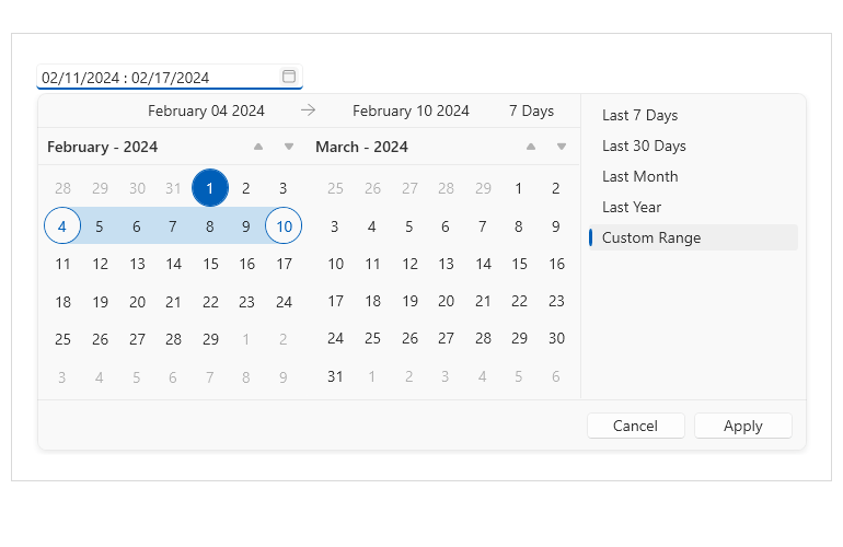 WPF DateRangePicker control overview