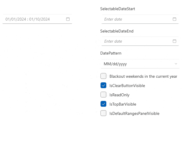 WPF DateRangePicker Control showing Restricted period for selection