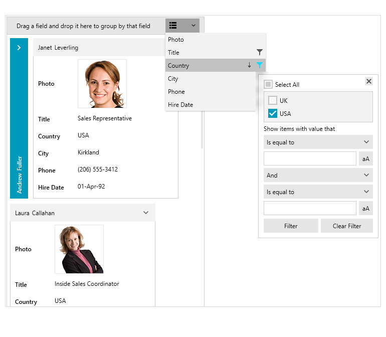 Support for Various Operations in the WPF CardView control