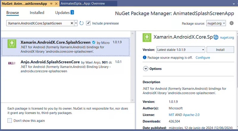 NuGet Package Manager - Android splash screen