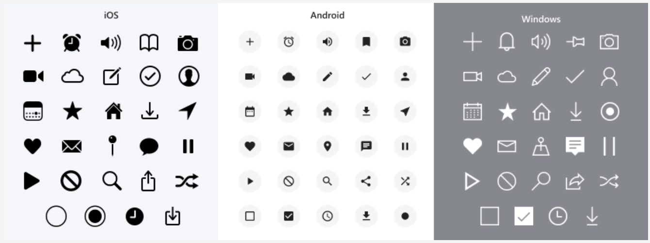 Icon sets for iOS, Android and Windows