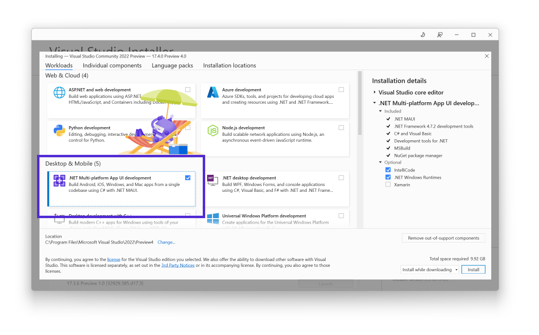 .NET MAUI install screen