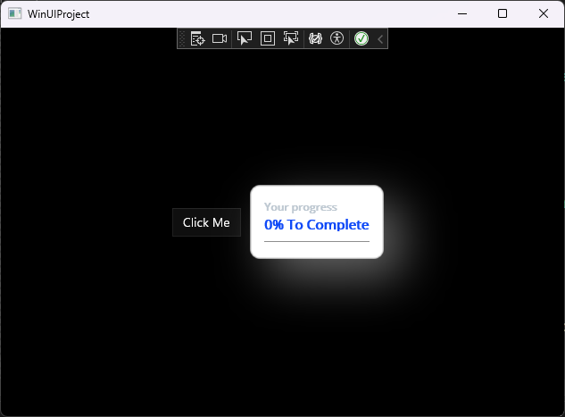 WinUI project - your progress 0% - button: click me