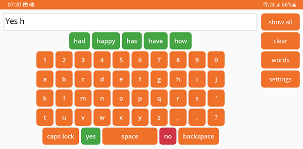 Virtual keyboard with orange keys