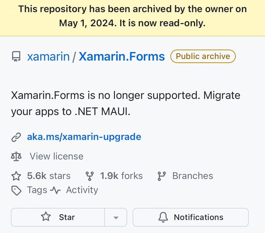 Xamarin.Forms repository has been archived and is now read-only
