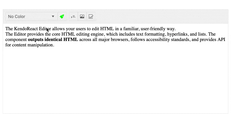 KendoReact Editor with its new Font color tool