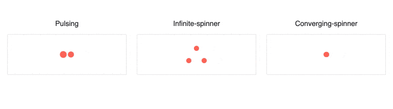 The Kendo UI for Angular Loader Component showcasing several loading animations including two circles infinitely spinning around