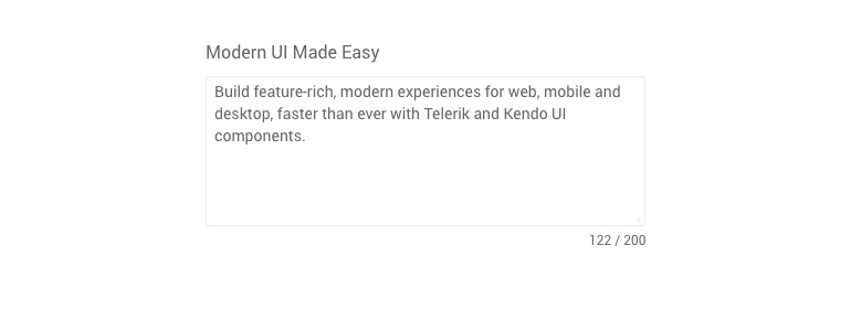 The Kendo UI for jQuery TextArea Component The Kendo UI for jQuery TextArea Component with long text already added in