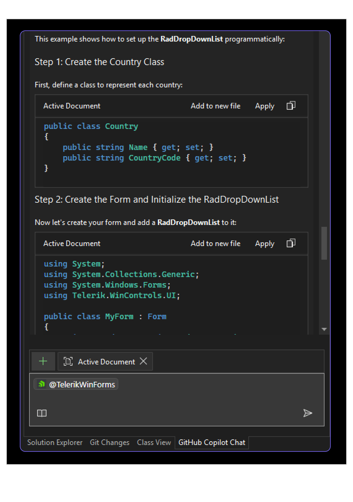 Telerik WinForms AI Coding Assistant