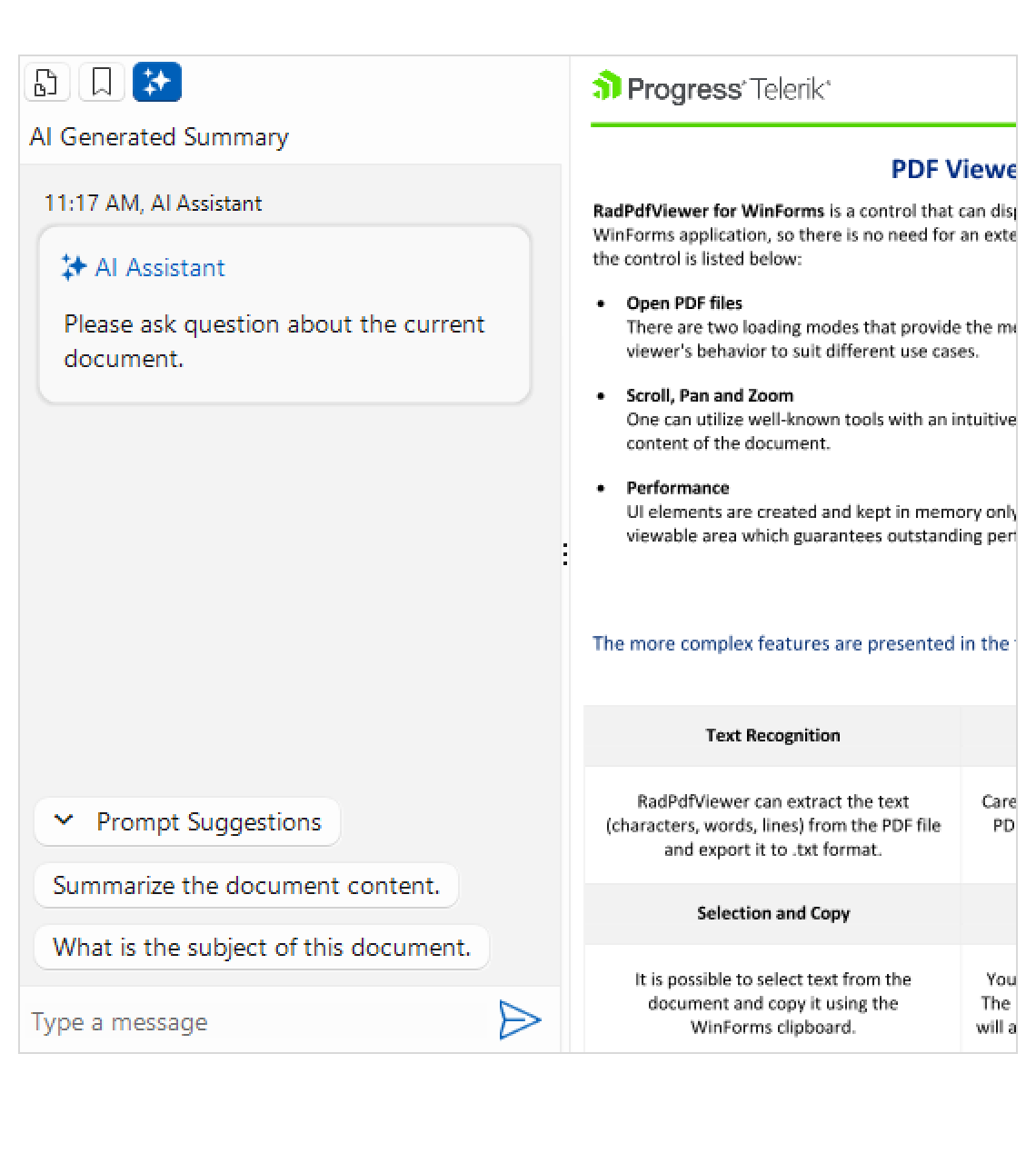 Telerik WinForms PDF Viewer AI Summarization