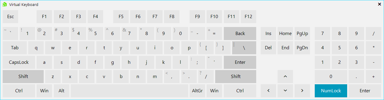 virtual keyboard with number pad