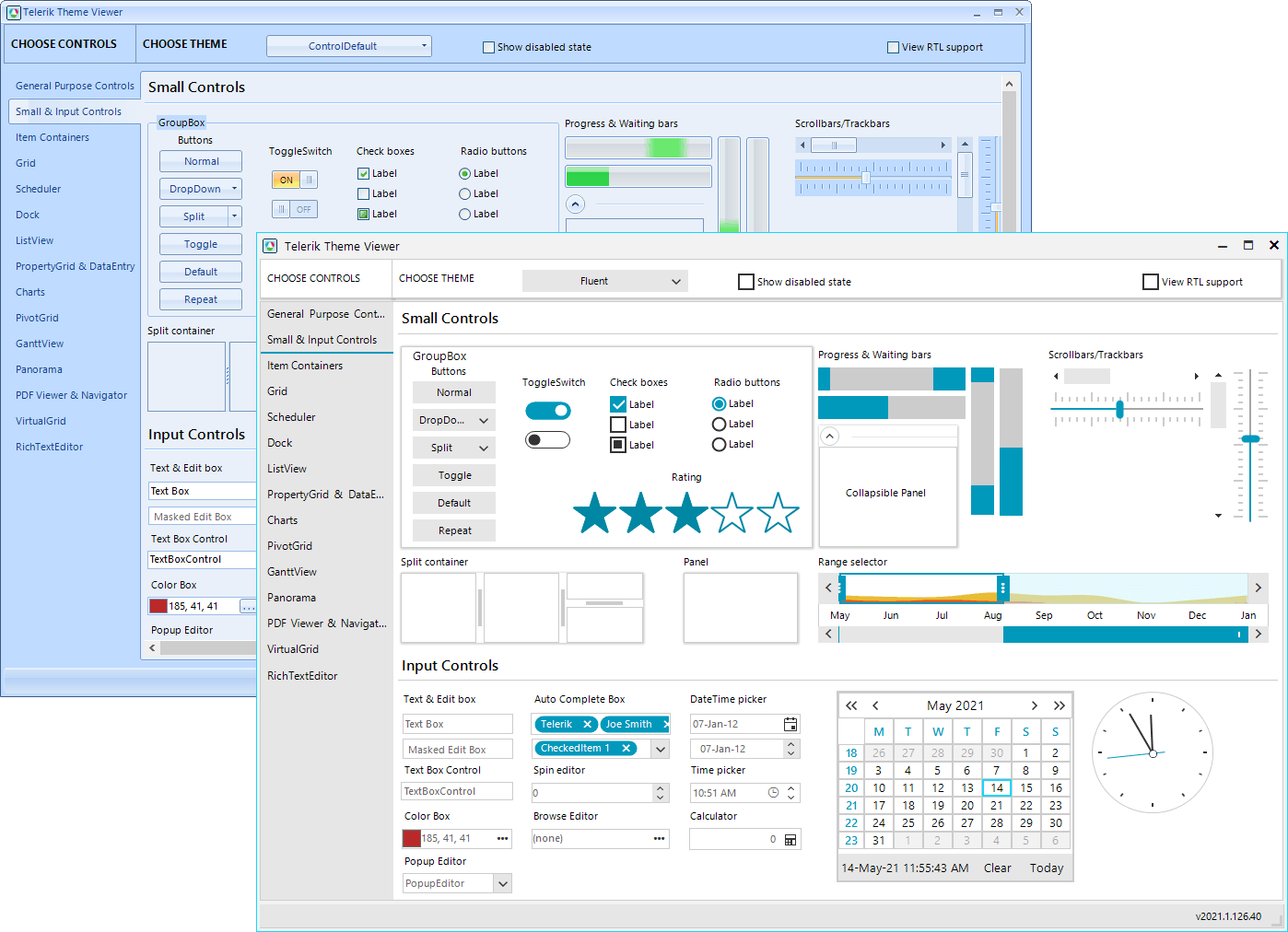 controldefault vs. fluent showing how the 2007 styles used blues for the background vs. whites and grays, and now the design is flatter.