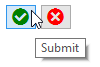 glyphs- two circular icons, a green circle with a check, and a red circle with an X. The check is being hovered with a tooltip reading 'Submit'.
