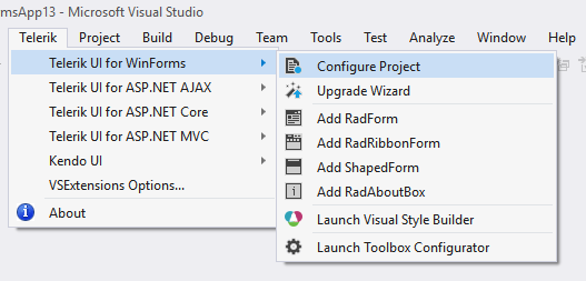 Telerik > Telerik UI for WinForms > Configure Project