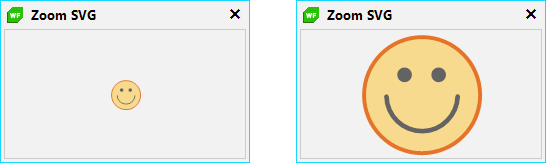 The first set of a small and large smiley face is in SVG. The SVG smiley is still clear once zoomed in because it's a vector image.