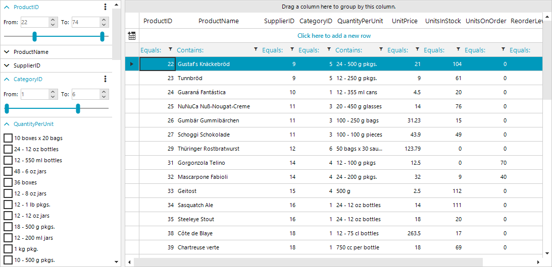 filterview allows for specific filters on each column or category of data