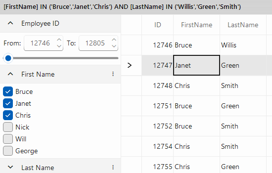 WinForms filter view control