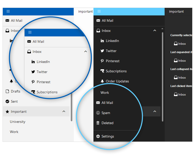 WinForms NavigationView Support for header and footer area