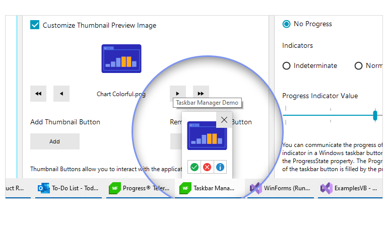 WinForms TaskbarButton Control Popup