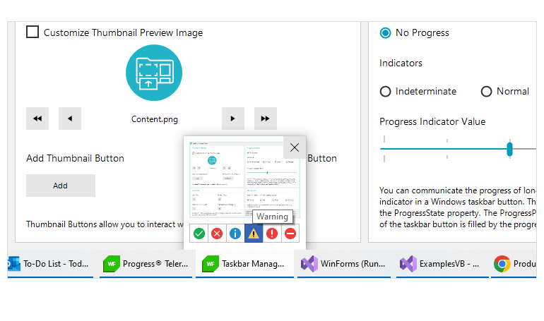 WinForms TaskbarButton Control Thumbnail Preview Buttons