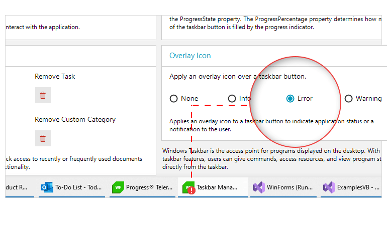 WinForms TaskbarButton Control Оverlay Icon