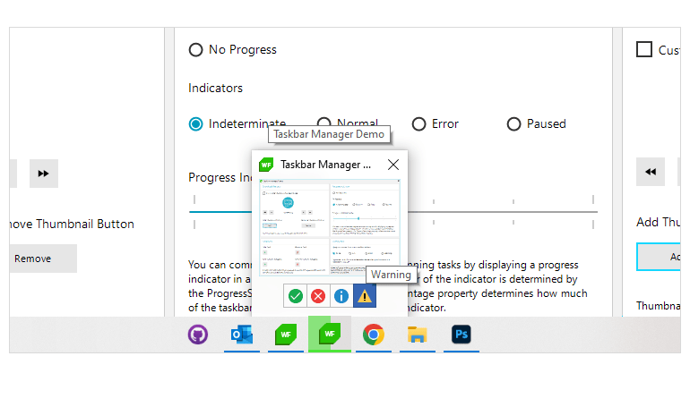 WinForms TaskbarButton Control Overview